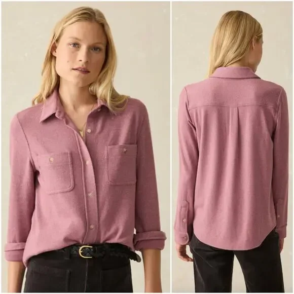 FAHERTY The Legend Sweater Shirt Shirt Button-Up LS in Dusty Rose Twill Size L - Picture 1 of 8